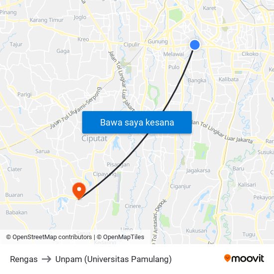 Rengas to Unpam (Universitas Pamulang) map