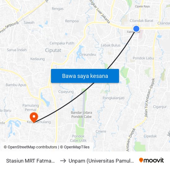 Stasiun MRT Fatmawati to Unpam (Universitas Pamulang) map