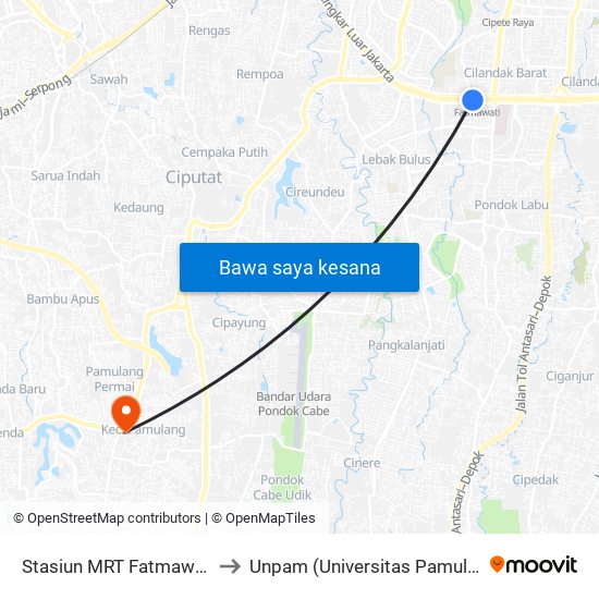 Stasiun MRT Fatmawati 2 to Unpam (Universitas Pamulang) map