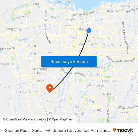 Stasiun Pasar Senen to Unpam (Universitas Pamulang) map