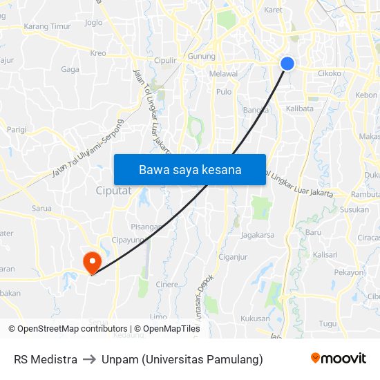 RS Medistra to Unpam (Universitas Pamulang) map