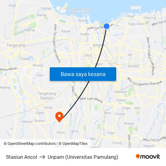 Stasiun Ancol to Unpam (Universitas Pamulang) map