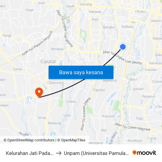 Kelurahan Jati Padang to Unpam (Universitas Pamulang) map