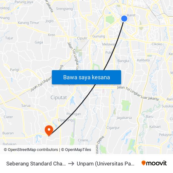 Seberang Standard Chartered to Unpam (Universitas Pamulang) map