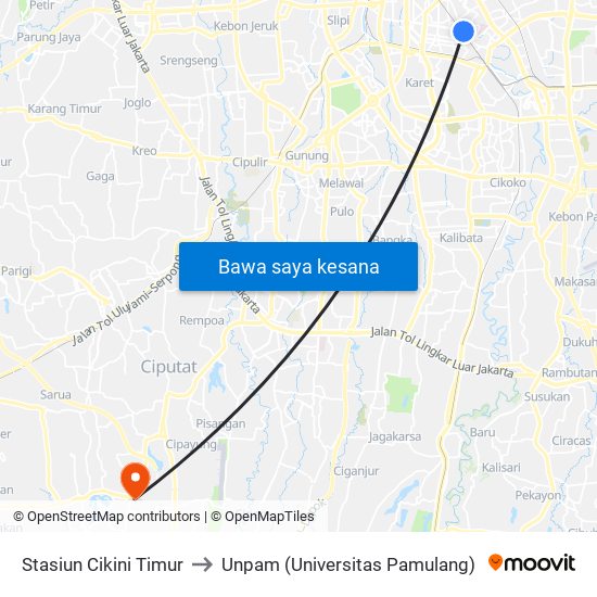 Stasiun Cikini Timur to Unpam (Universitas Pamulang) map