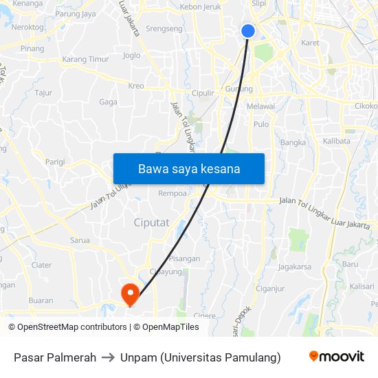 Pasar Palmerah to Unpam (Universitas Pamulang) map