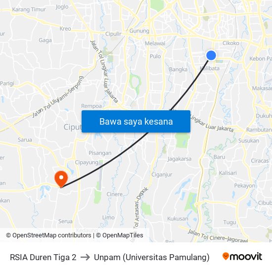 RSIA Duren Tiga 2 to Unpam (Universitas Pamulang) map