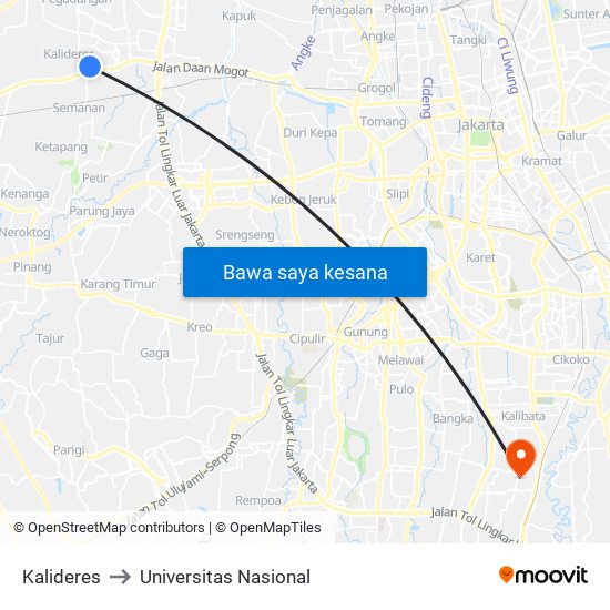 Kalideres to Universitas Nasional map