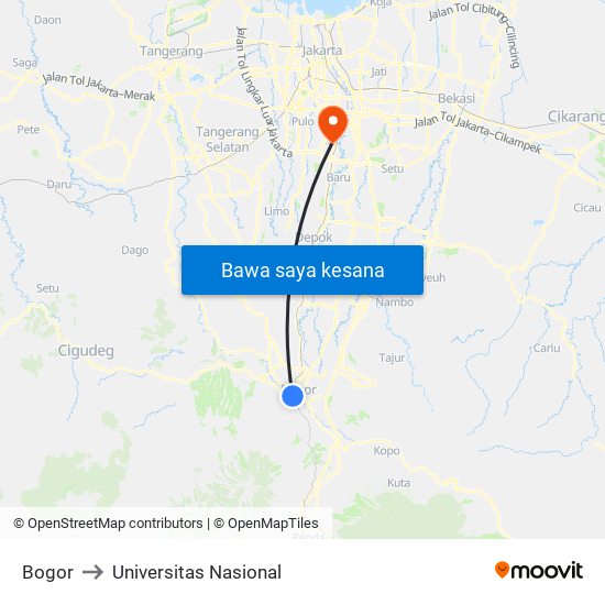 Bogor to Universitas Nasional map