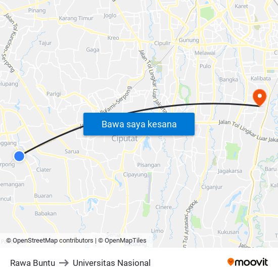 Rawa Buntu to Universitas Nasional map