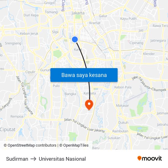 Sudirman to Universitas Nasional map