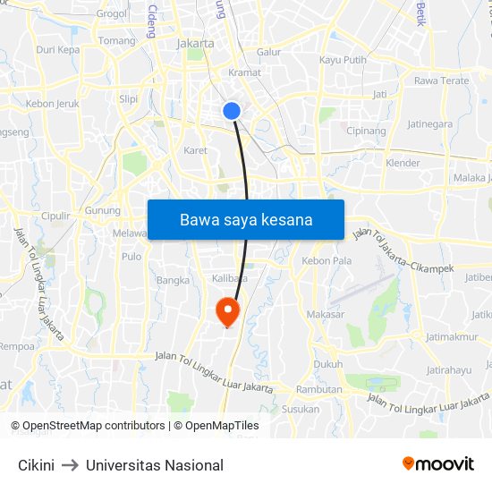 Cikini to Universitas Nasional map