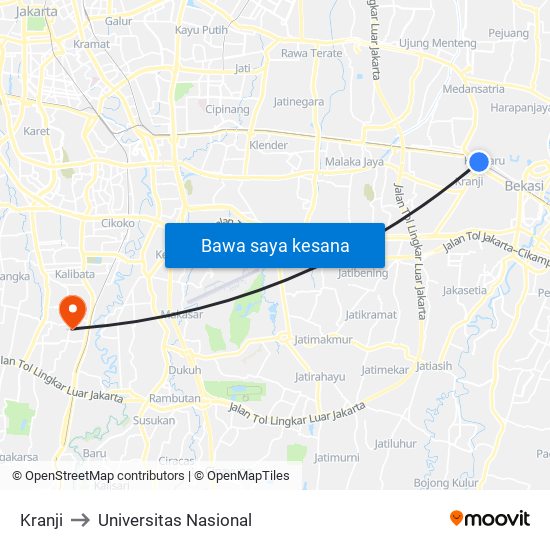 Kranji to Universitas Nasional map