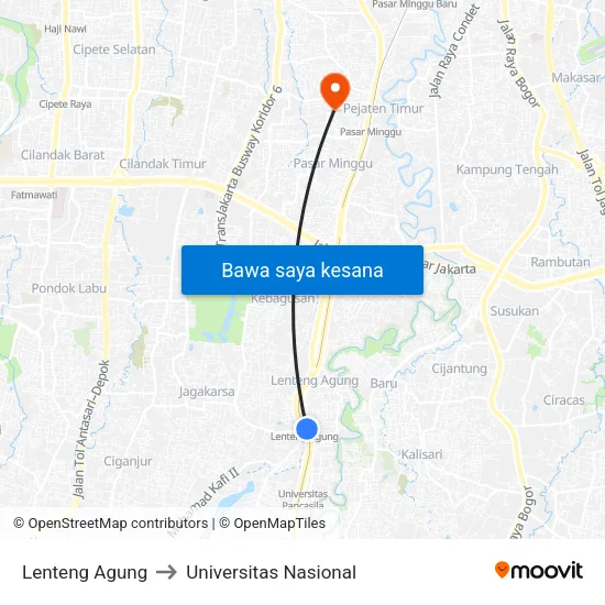 Lenteng Agung to Universitas Nasional map