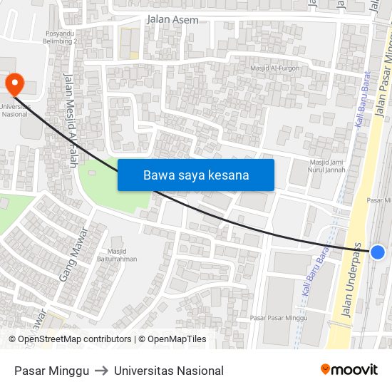 Pasar Minggu to Universitas Nasional map