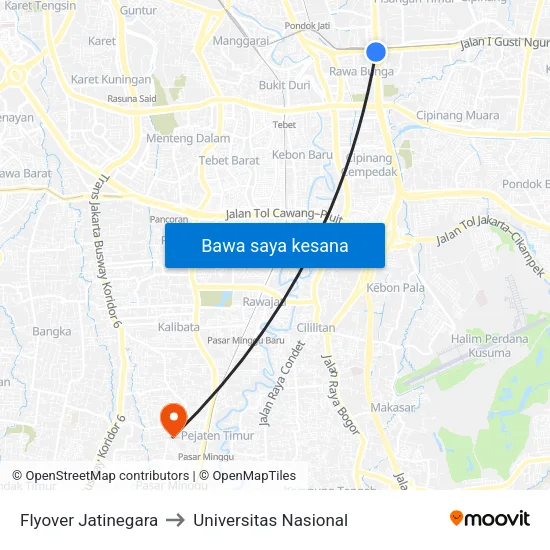 Flyover Jatinegara to Universitas Nasional map
