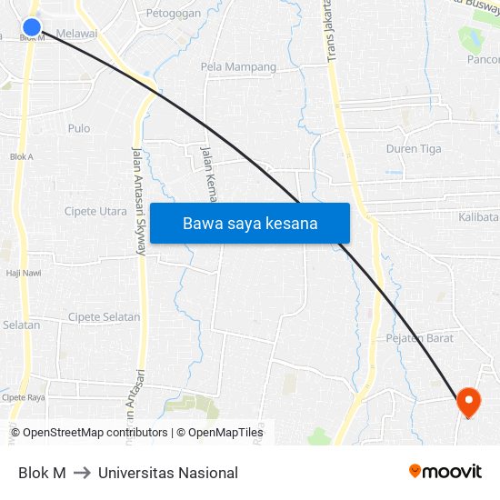 Blok M to Universitas Nasional map