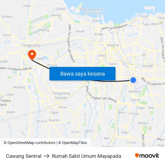 Cawang Sentral to Rumah Sakit Umum Mayapada map