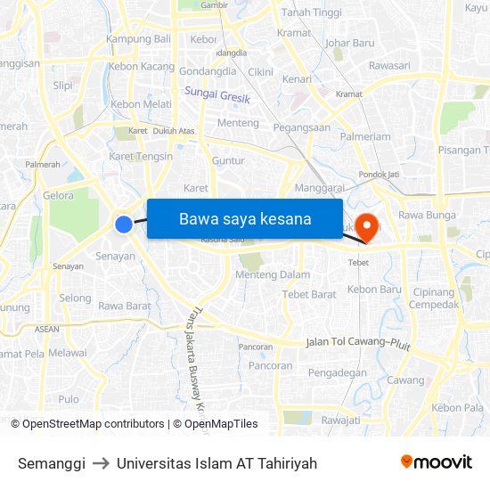 Semanggi to Universitas Islam AT Tahiriyah map