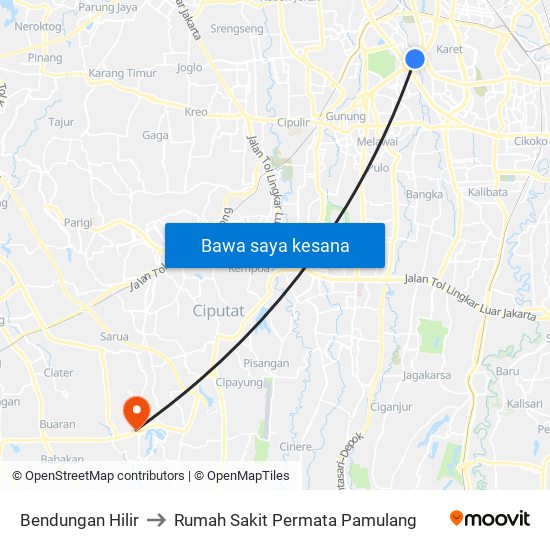 Bendungan Hilir to Rumah Sakit Permata Pamulang map