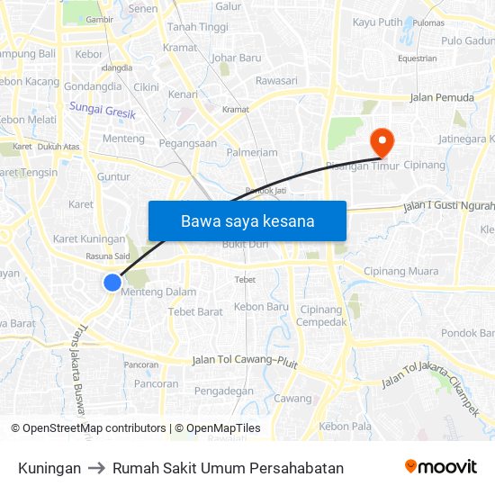 Kuningan to Rumah Sakit Umum Persahabatan map