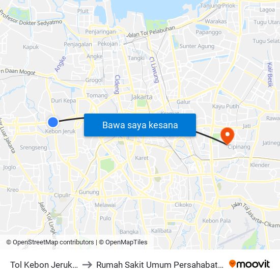 Tol Kebon Jeruk 2 to Rumah Sakit Umum Persahabatan map