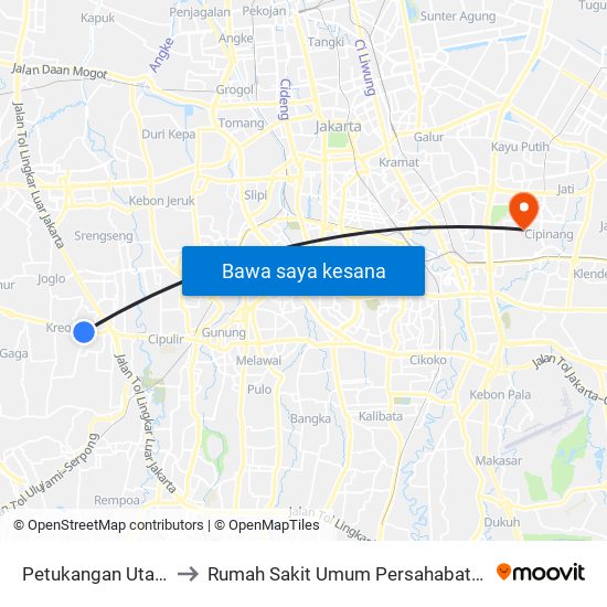 Petukangan Utara to Rumah Sakit Umum Persahabatan map