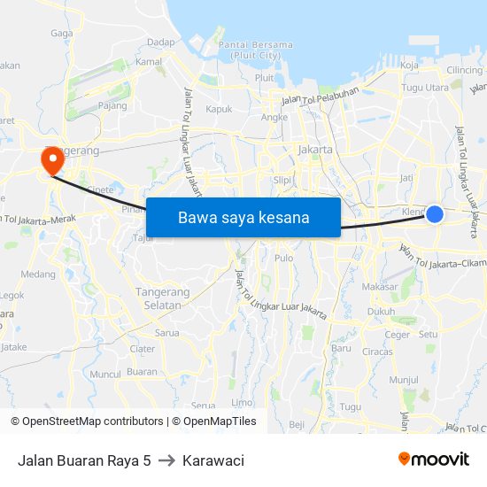 Jalan Buaran Raya 5 to Karawaci map