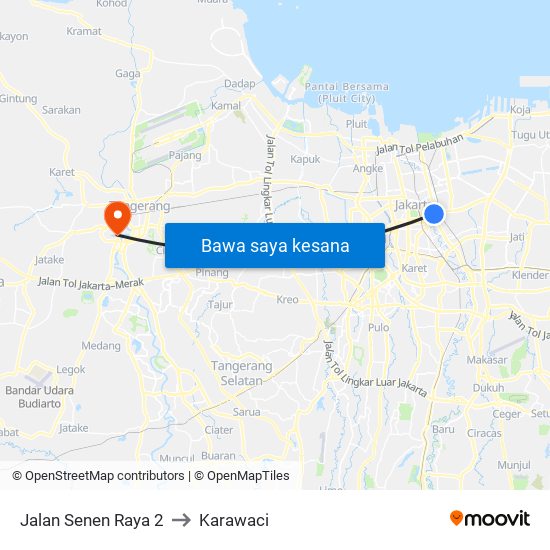 Jalan Senen Raya 2 to Karawaci map