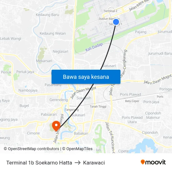 Terminal 1b Soekarno Hatta to Karawaci map