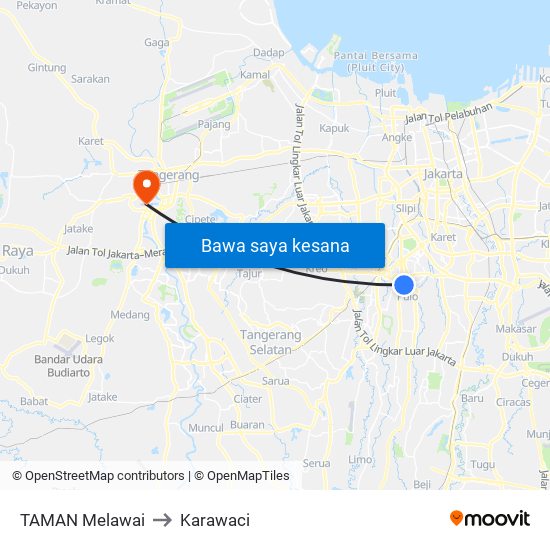 TAMAN Melawai to Karawaci map