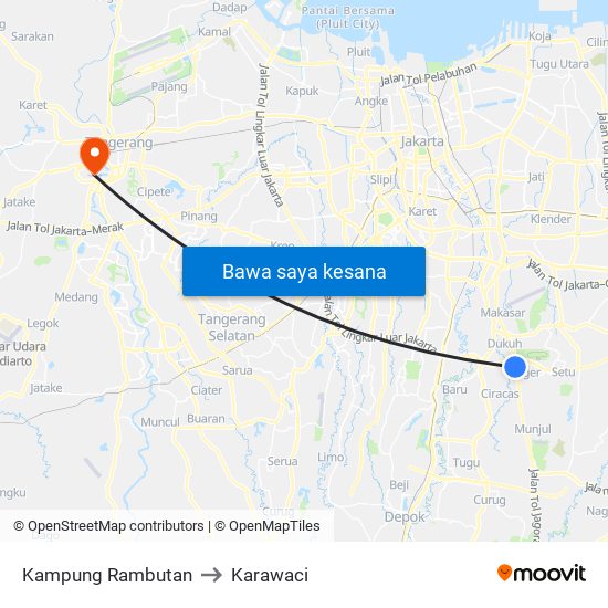 Kampung Rambutan to Karawaci map