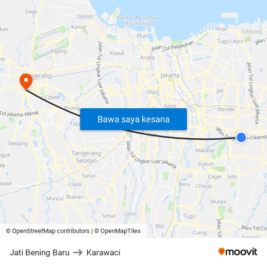 Jati Bening Baru to Karawaci map