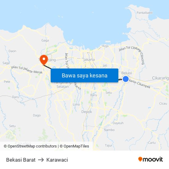 Bekasi Barat to Karawaci map