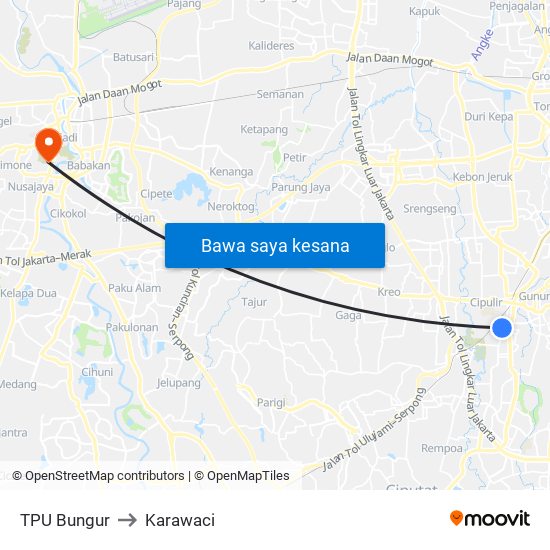 TPU Bungur to Karawaci map