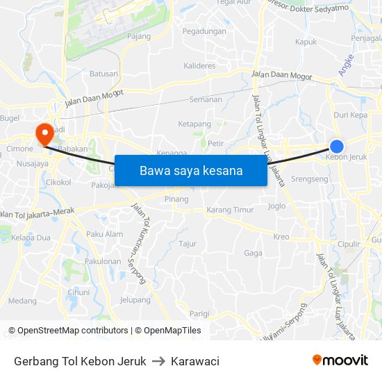 Gerbang Tol Kebon Jeruk to Karawaci map