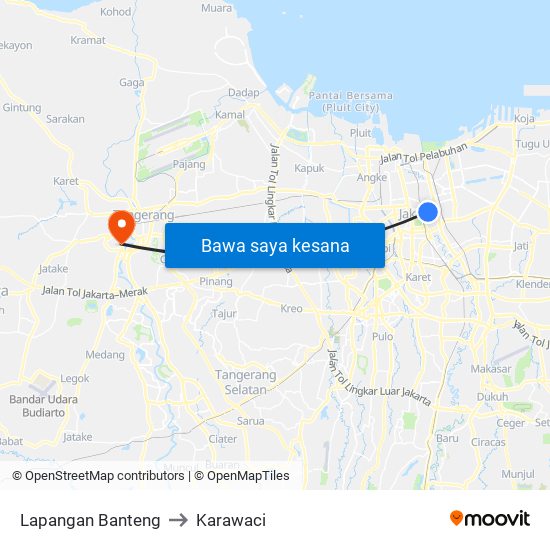 Lapangan Banteng to Karawaci map