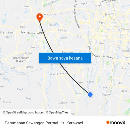Perumahan Sawangan Permai to Karawaci map