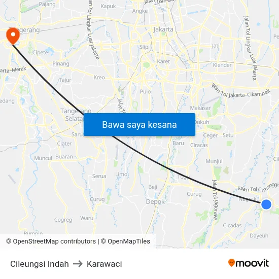 Cileungsi Indah to Karawaci map