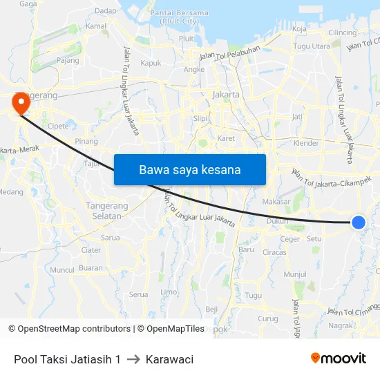 Pool Taksi Jatiasih 1 to Karawaci map