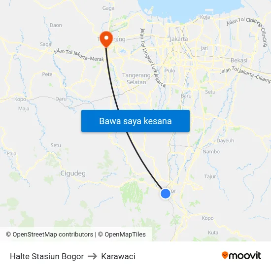 Halte Stasiun Bogor to Karawaci map