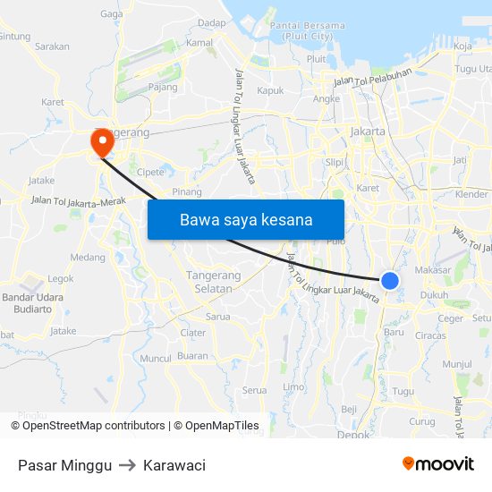 Pasar Minggu to Karawaci map