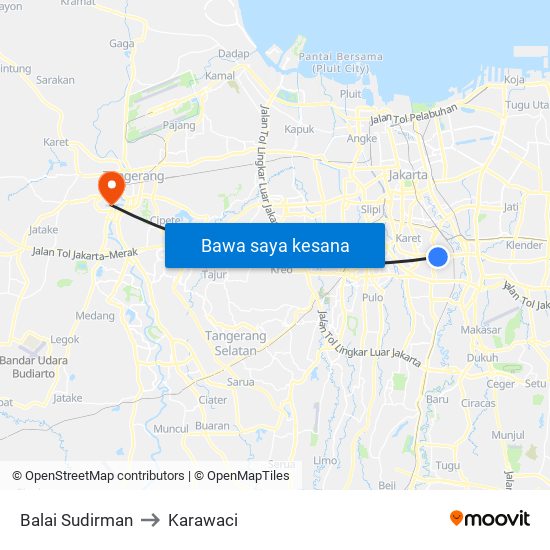 Balai Sudirman to Karawaci map