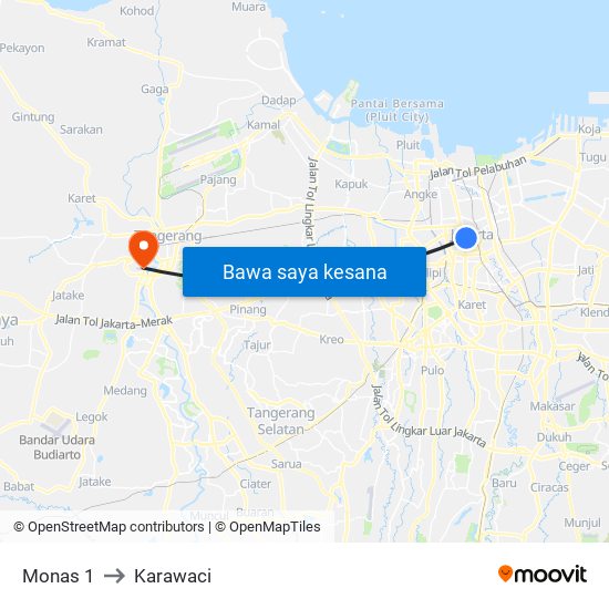 Monas 1 to Karawaci map