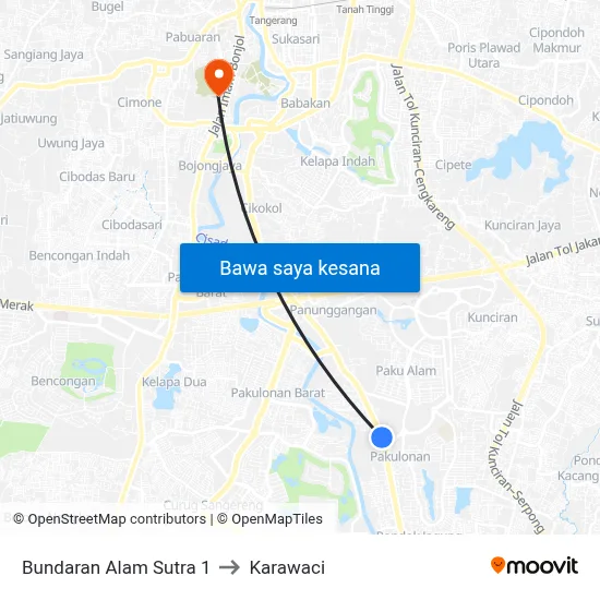 Bundaran Alam Sutra 1 to Karawaci map