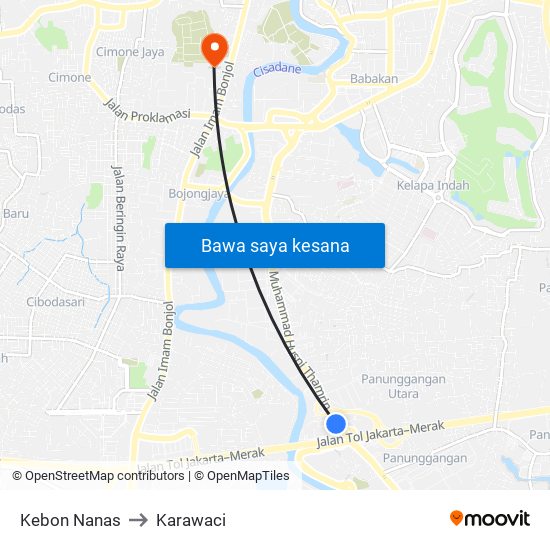 Kebon Nanas to Karawaci map