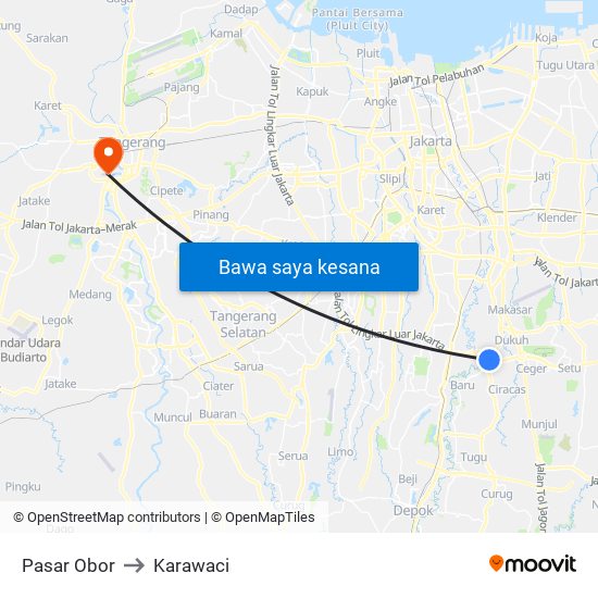 Pasar Obor to Karawaci map