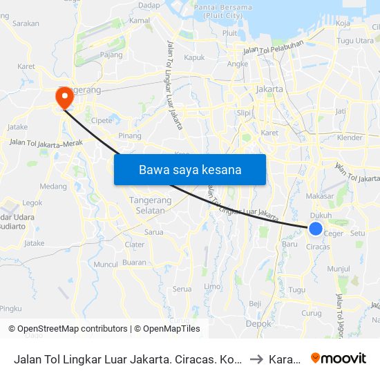 Jalan Tol Lingkar Luar Jakarta. Ciracas. Kota Jakarta Timur to Karawaci map