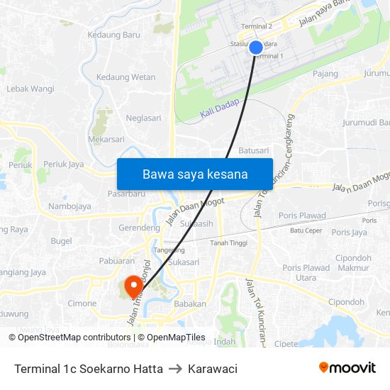Terminal 1c Soekarno Hatta to Karawaci map