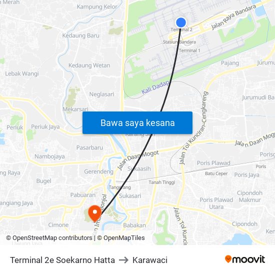 Terminal 2e Soekarno Hatta to Karawaci map